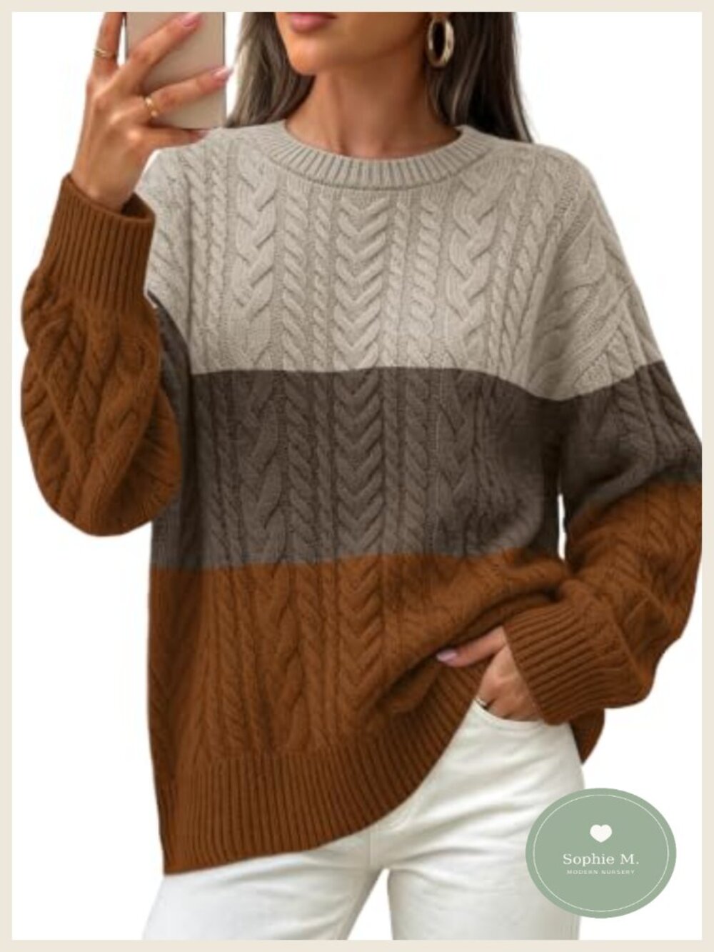 Cozy Cable Knit Sweater for Women Long Sleeve Crew Neck Tunic Pullover Fall